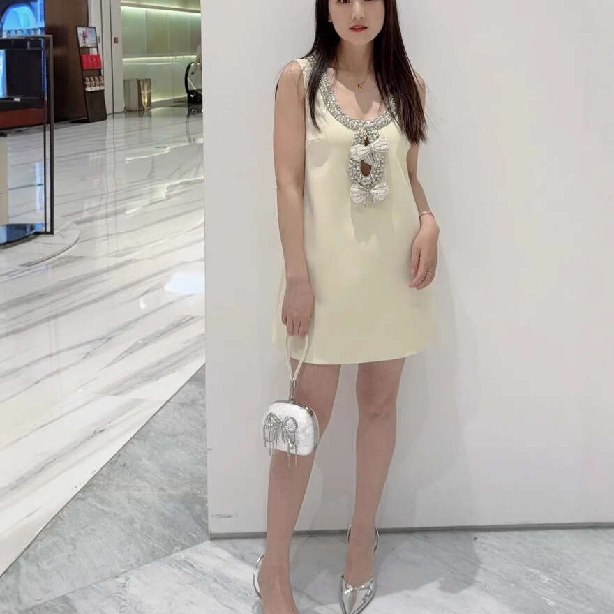 French Niche 2026 Spring Summer New Style Cream Yellow Strap with Beading Elegant Tank Dress