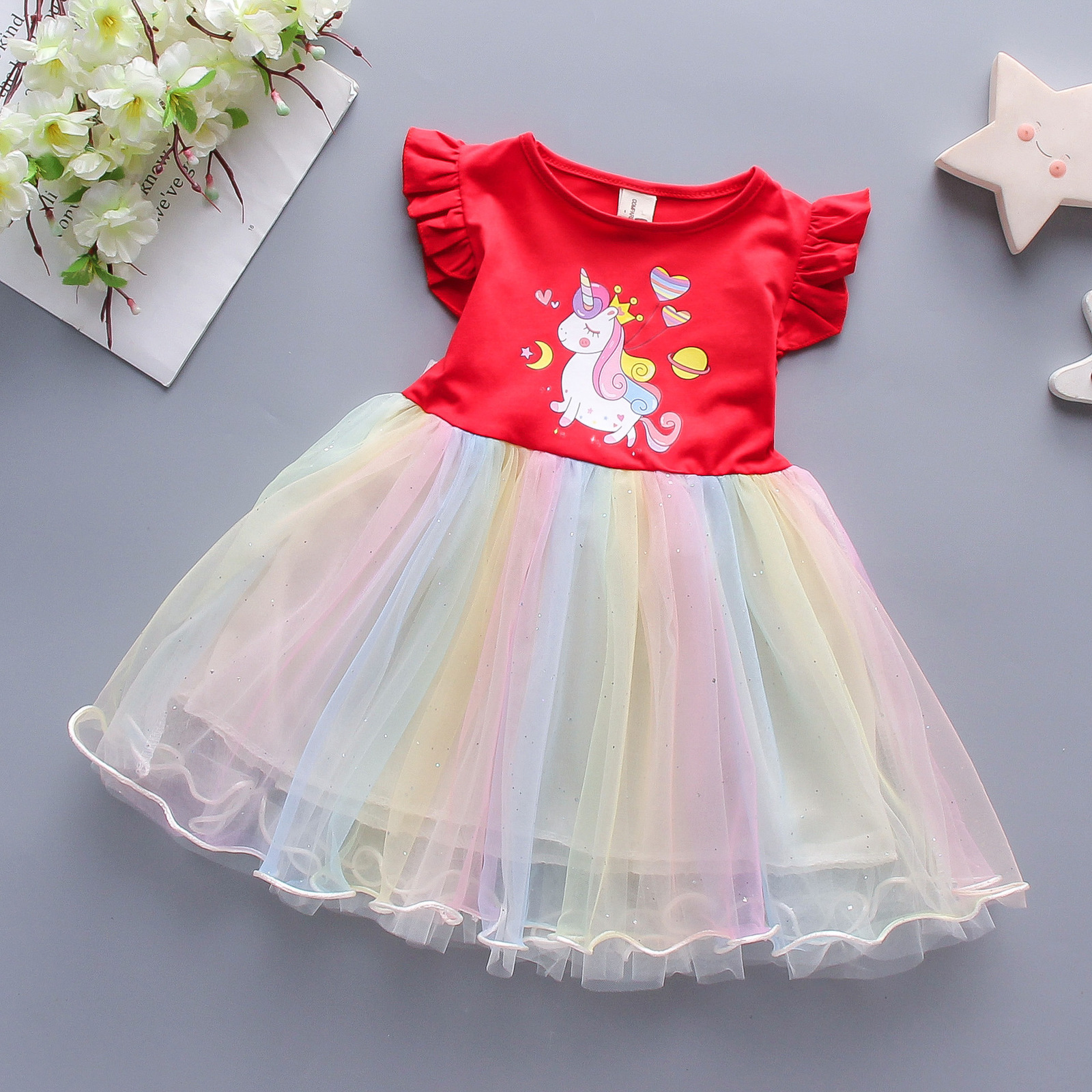 Girls Unicorn Dress Cotton Toddlers Princess Tutu Dress Children Licorne Party Vestidos Kids Summer Dresses for Girls 210303