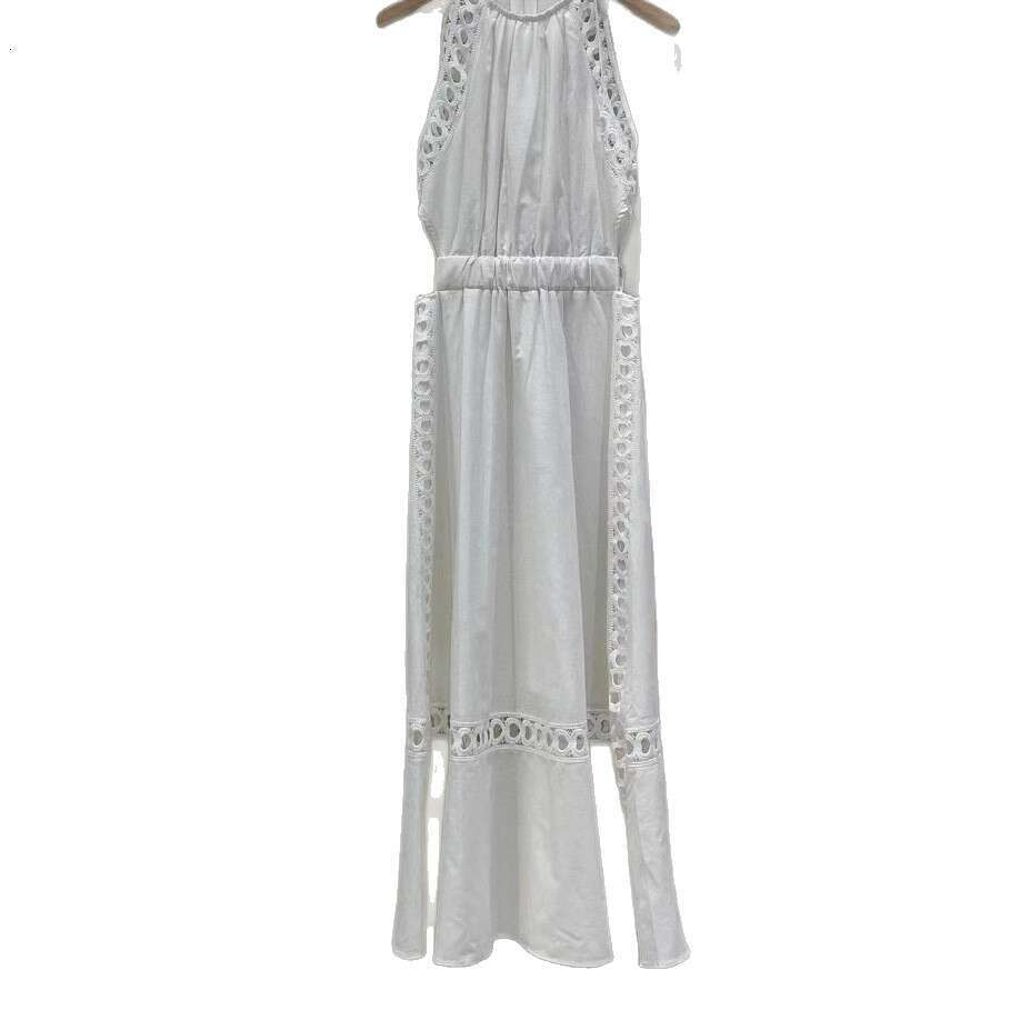 2026 Summer New French Style White Heart-shaped Hollow Lace Edge Halter Backless Dress