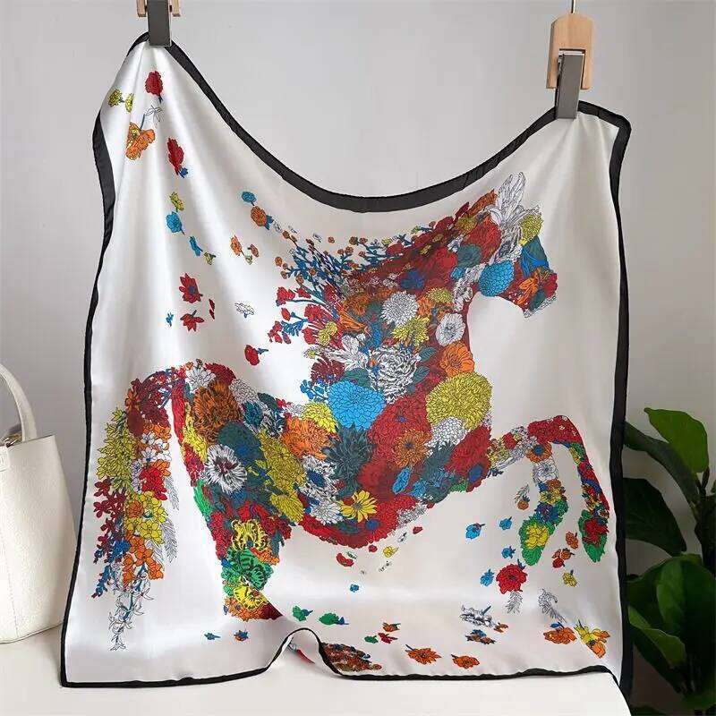 Scarf Floral Horse Print Soft Silk Like Square Multi Functional Stylish Head Wrap Korean Trendy Travel Scarf Hijabs And Blanket For Women