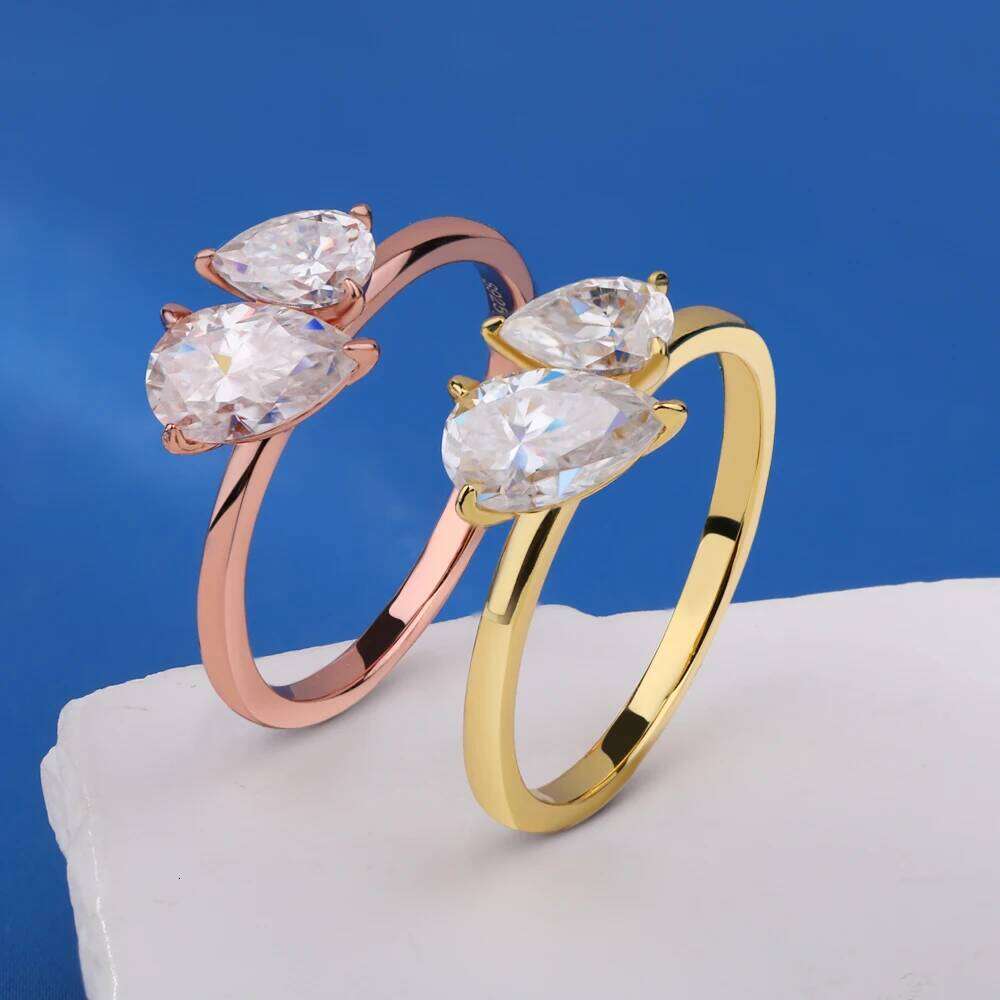 1.5cttw Double Pear Cut Moissanite Diamond Ring for Women Two Stone Toi Et Moi Wedding Bands 925 Silver 18k Gold Plated Jewelry 26H0119