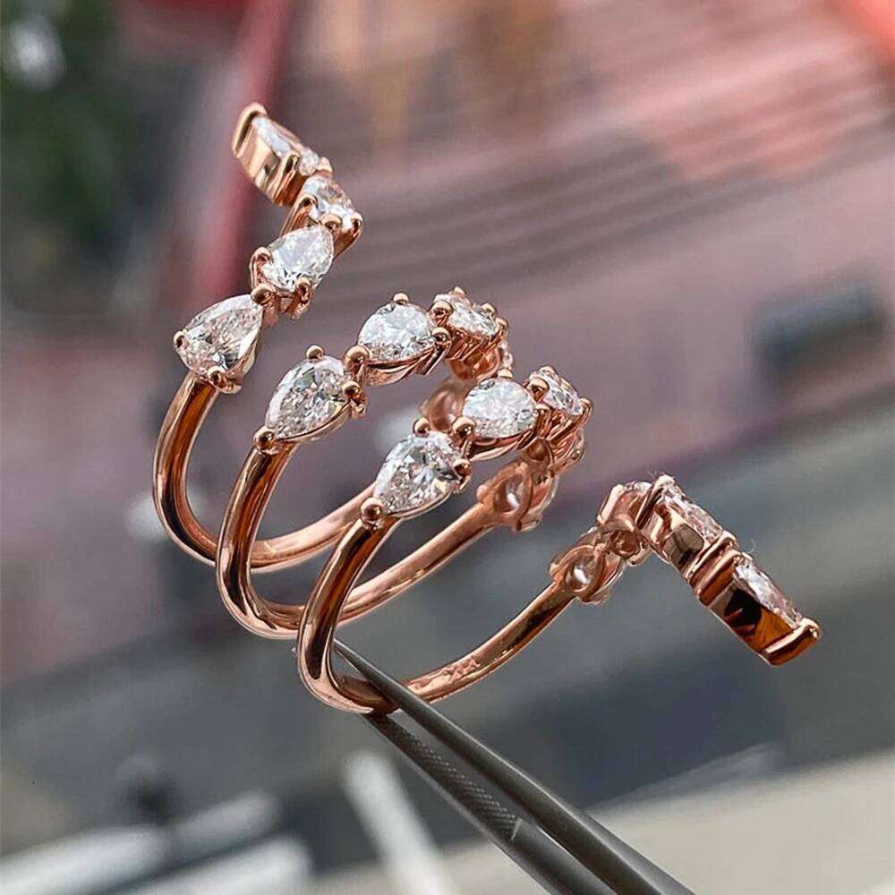 Jewellery Ring Fine Jewellery Rose Gold Plated Water Drop Cubic Zirconia Snake Shape Open Adjustable Band for Anniversary and Special Occasion Gift Hi