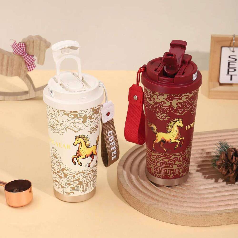 Outdoor Water Bottles Stainless Steel Thermal Cup Leak Proof Double Wall Insulated Mug With Straw For Home Kitchen Travel Party