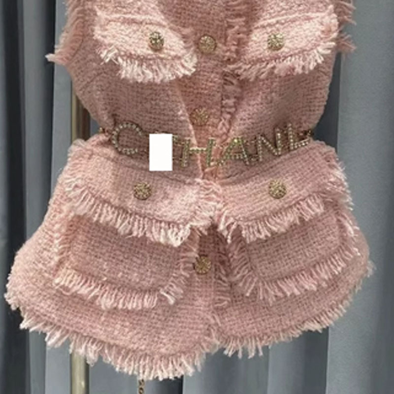 Vintage Tweed Vest Slim Crop Tops Autumn Fashion Feminino tweed Vest French Waistcoat Ruffled Blouse 240823