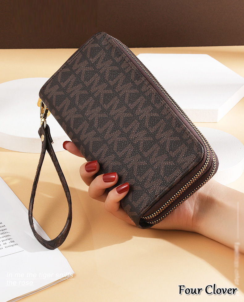 Long women's wallet, new double zipper clutch, two-layer printed large-capacity phone bag, multi-card slot cardholder wallet, multifunctional lux