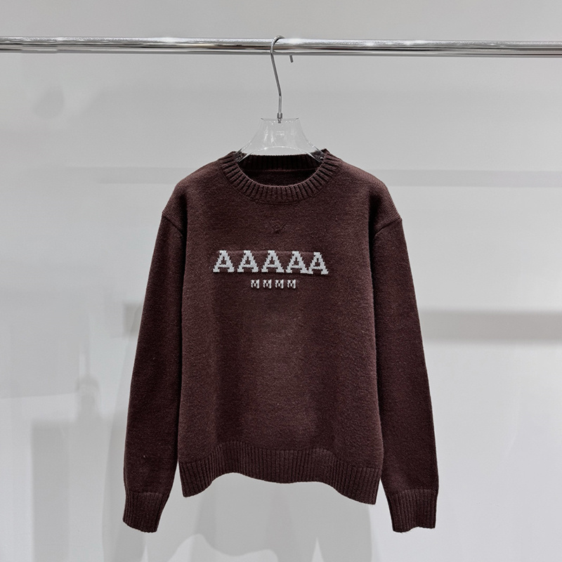 Designer Women Brown Sweater Letter Embroidery Loose Knitted Cashmere Pullovers Unisex Home Trendy Sweaters