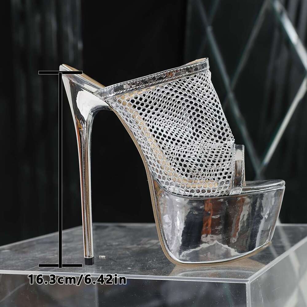 European Early Spring Lace Mesh Sexy Sandals With Inch High Heel And Fish Mouth Design