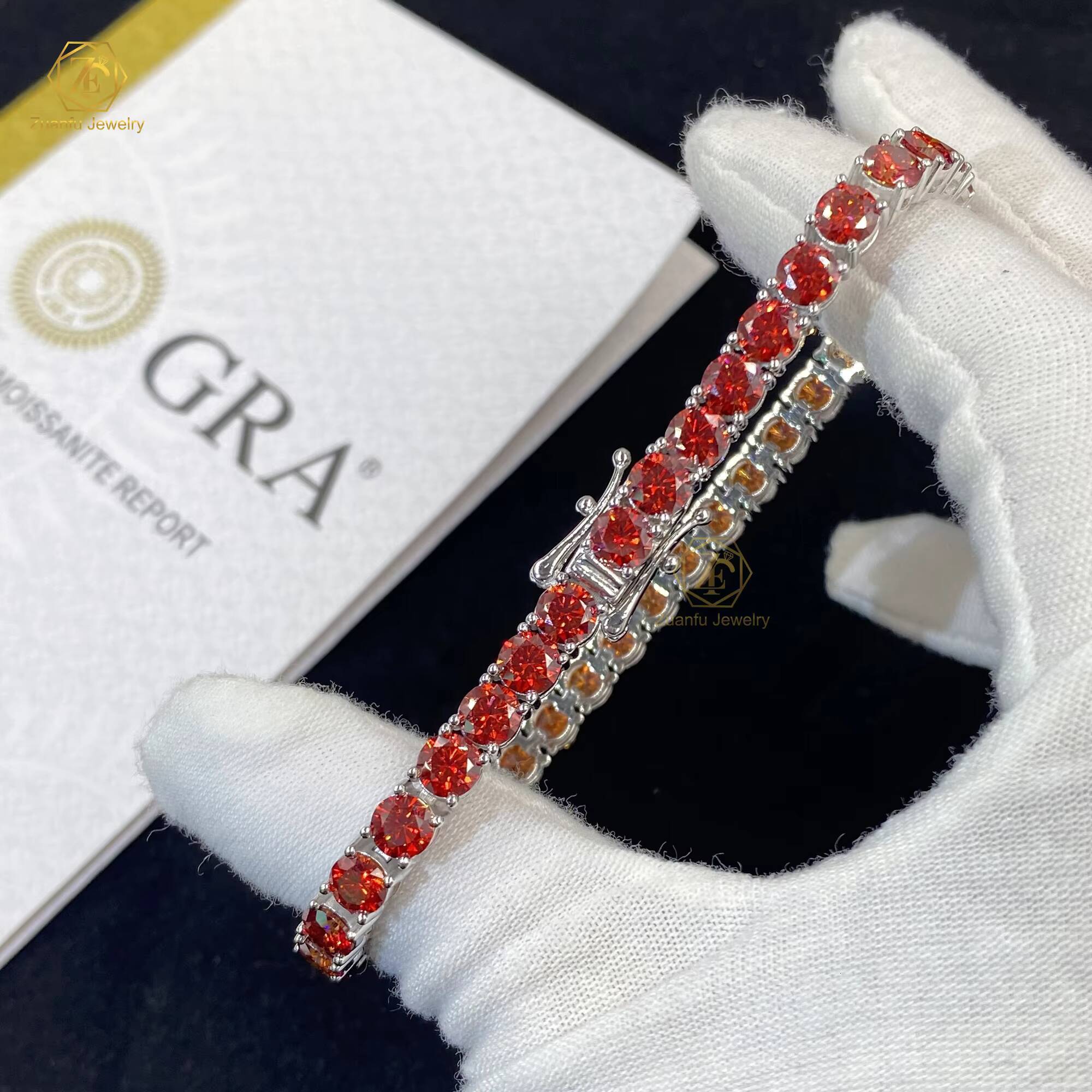 Hip Hop Jewelry 925 Solid Silver Blue-Green Pink Yellow Red Champagne Black Moissanite Diamond Men Tennis Bracelet