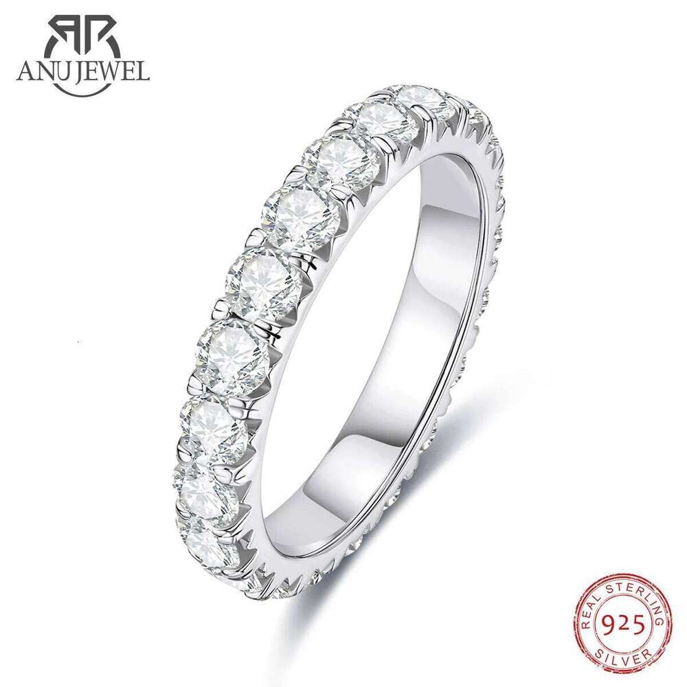 AnuJewel 3mm 2-3ct D Color Moissanite Wedding Ring 925 Sterling Silver Eternity Band Engagement Rings for Women 26H0119