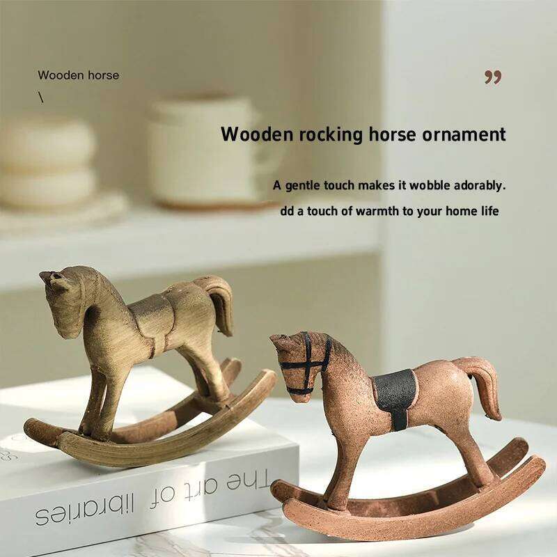 Nordic Retro Wooden Desk Balance Art Adornment Miniature Rocking Horse & Decor Ornament Kids Gift