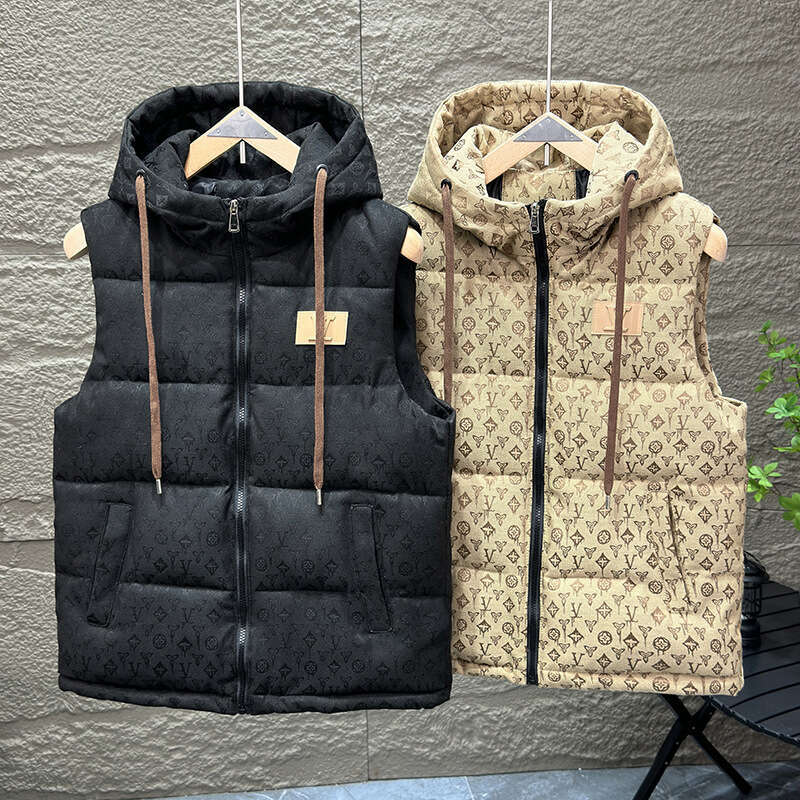 2024 Autumn Winter Couple Cotton Thickened Hooded Men's Vest Sleeveless Jacket