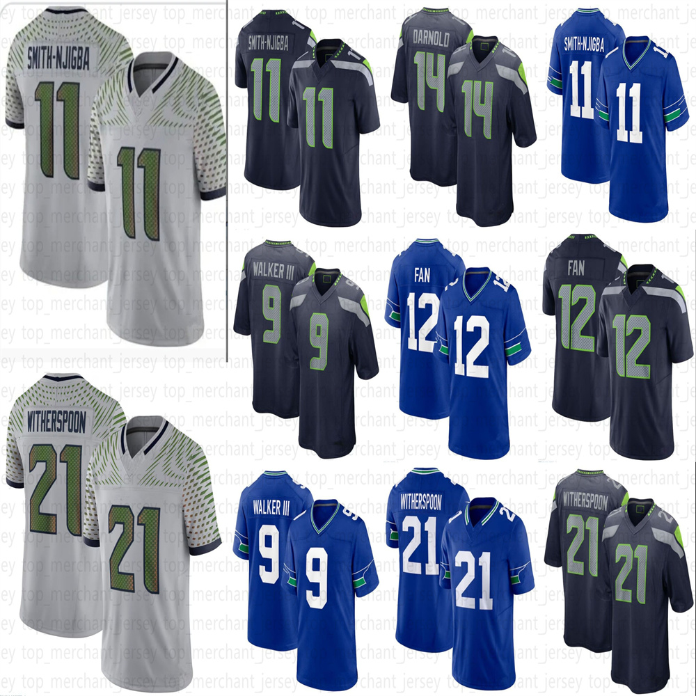 Sam Darnold Football Jersey Cooper Kupp Jaxon Smith-Njigba Kenneth Walker III Devon Witherspoon Tariq Woolen Marshawn Lynch Bobby Wagner Steve Largent Jones IV