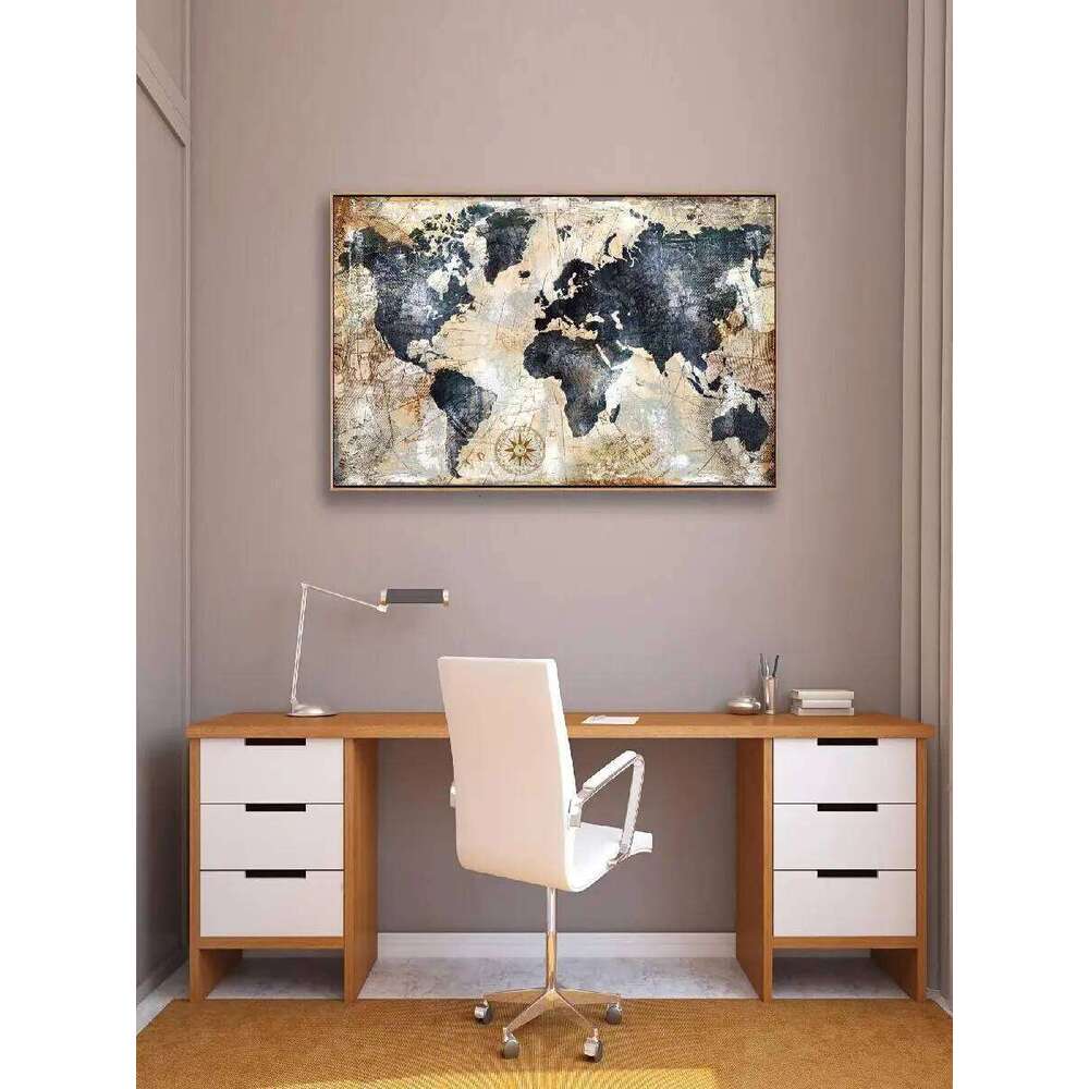 Framed World Wall Art Print Nautical Map Canvas Artwork for Home Office Decor Travel Memory Picture x inch Ready to Hang 26Y0119