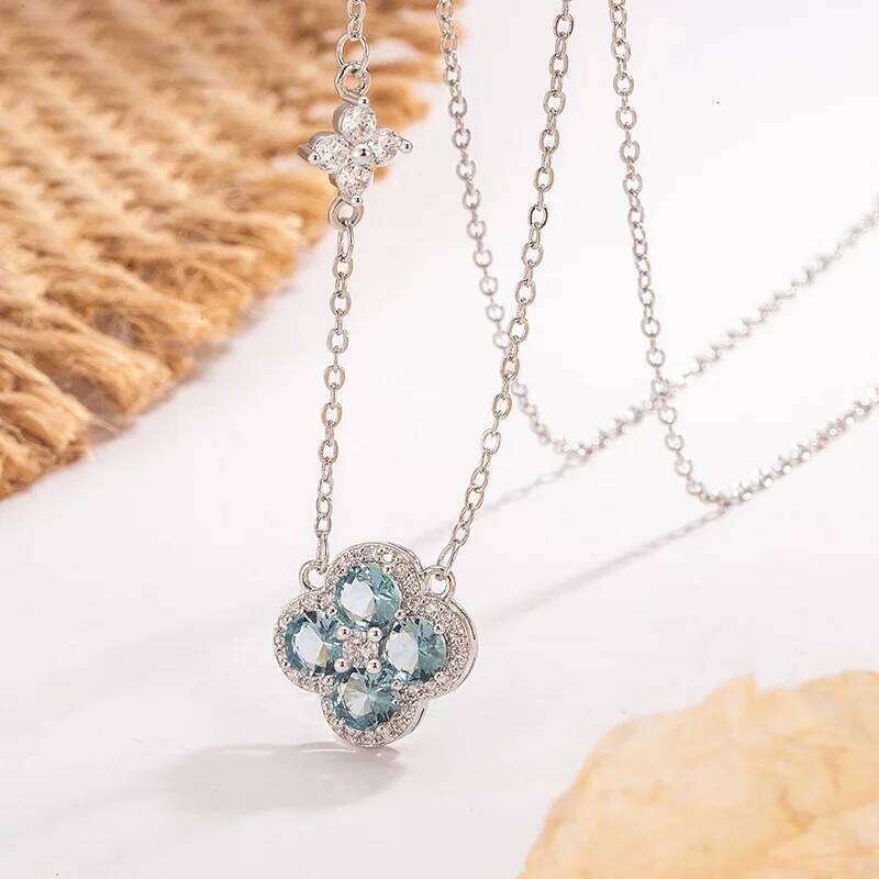 Jewellery Necklace 925 Sterling Silver Lucky Four Leaf Clover Pendant Adjustable Choker Chain for Wedding Engagement Party Gift High Quality Texture