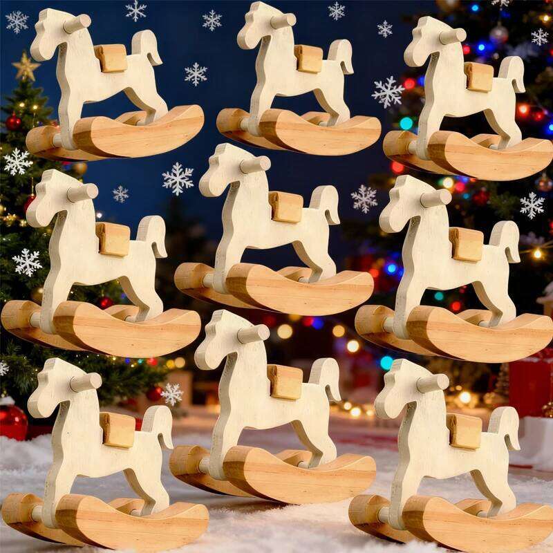 Mini Wooden Ornament Creative DIY Wood Craft Rocking Horse Desktop & Decoration Home Christmas Birthday Party Gifts