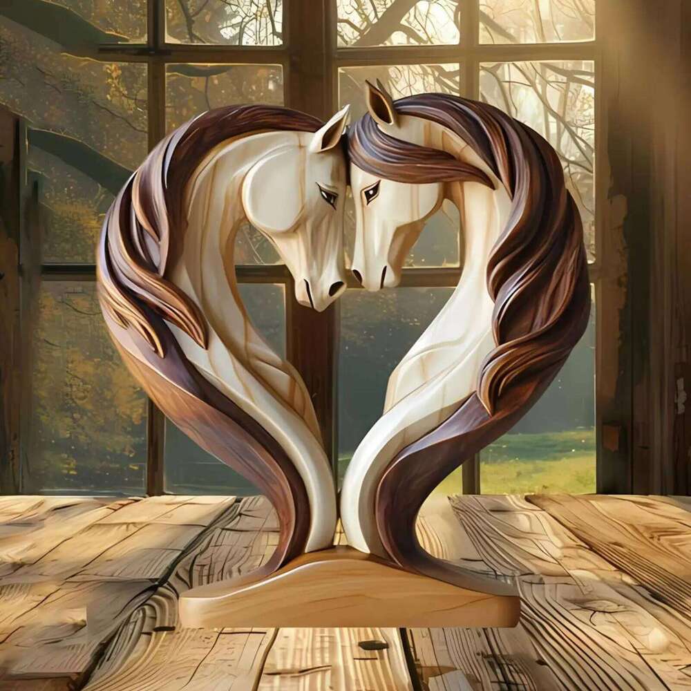 Horse Sculpture 2D wooden horse statue Snuggle Pose Animal Ornament Tabletop Display for Workplace Home Nursery Shelf