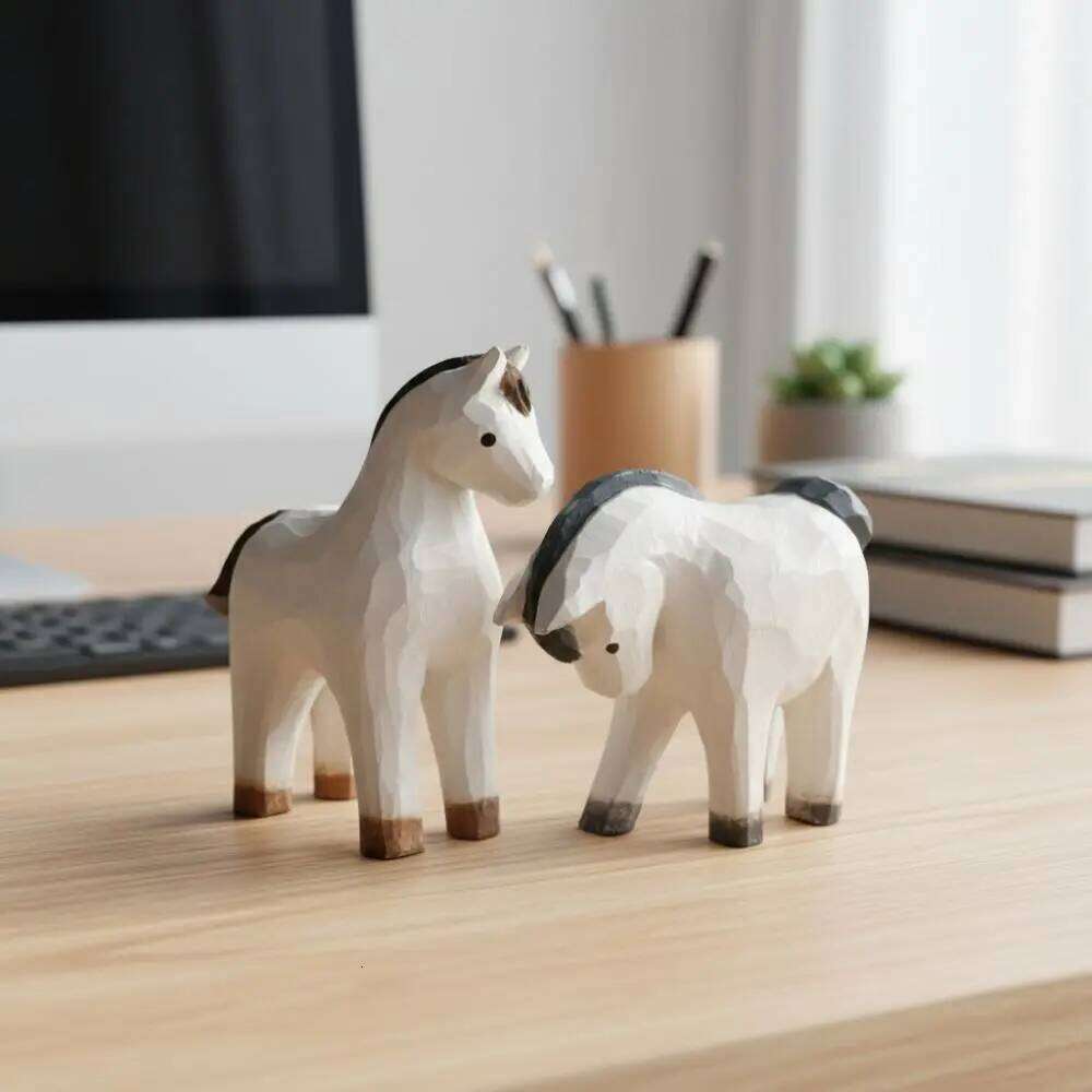 Solid Statue Miniature Size Wood Grain Horse Sculpture Rustic Style Tabletop Display Ornament