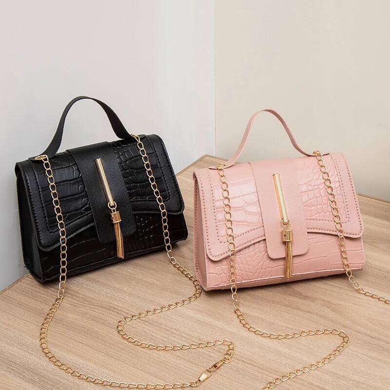 Xijiangren Fashion PU Leather Bags For Women Alligator Pattern Armpit Handbag Tassel Female Chain Small Underarm Messenger Bag Purse