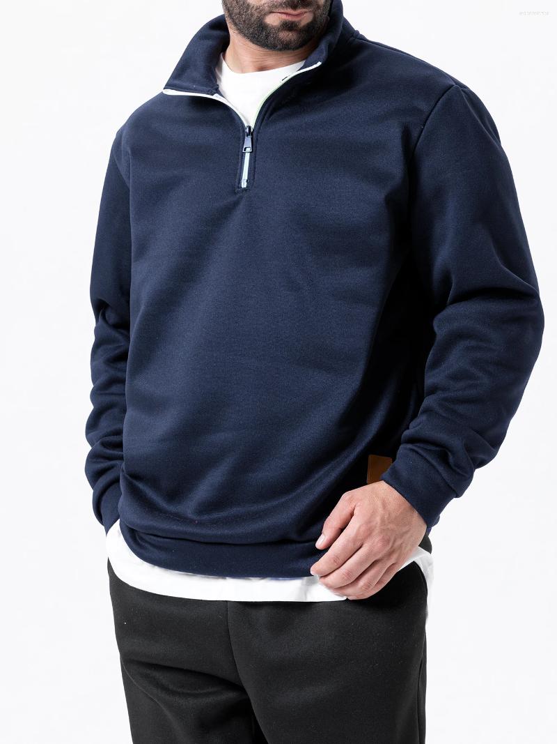 Men's Hoodies Men Sweatshirts Autumn Thicker Pullover Half Zipper Male Winter Solid Color Turtleneck Sweater Hoody Outdoor Sweatshirt