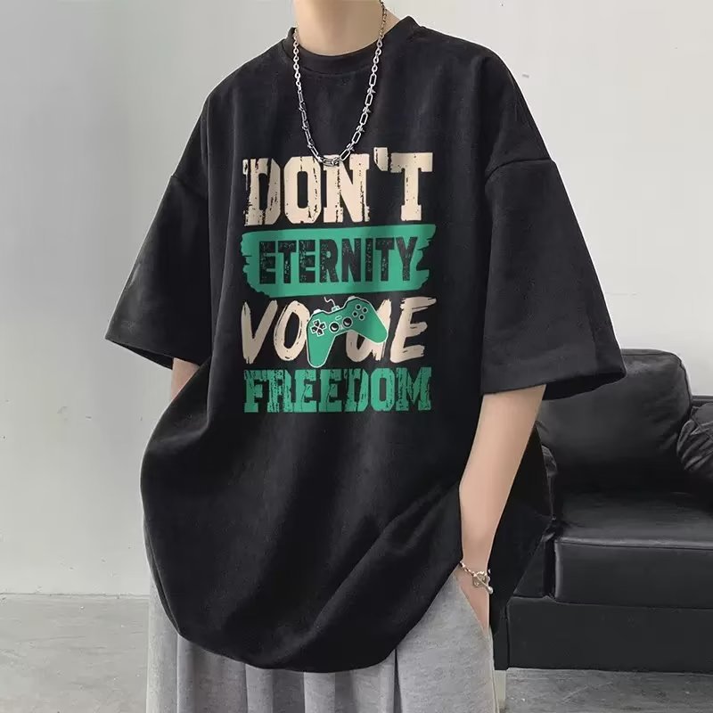 Summer New Arrival Oversized Short Sleeve T-shirt Men's Trendy Streetwear Casual Half Sleeve Tee Base Layer Top