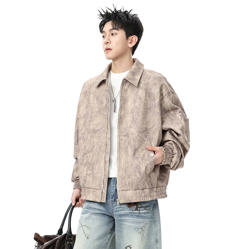 Tie-Dye Lapel Jacket Mens Autumn and Winter 2025 New Design Jacquard Loose Fit Stylish Oversized Coat 250827