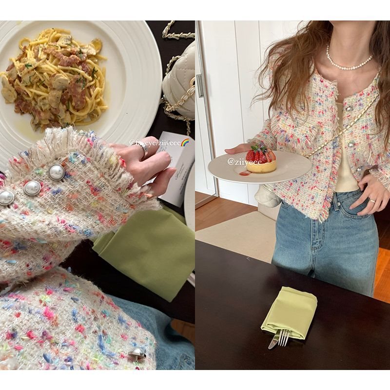 French celebrity small fragrance rainbow short coat womens Korean style versatile temperament tweed tassel Jacket Top 230726
