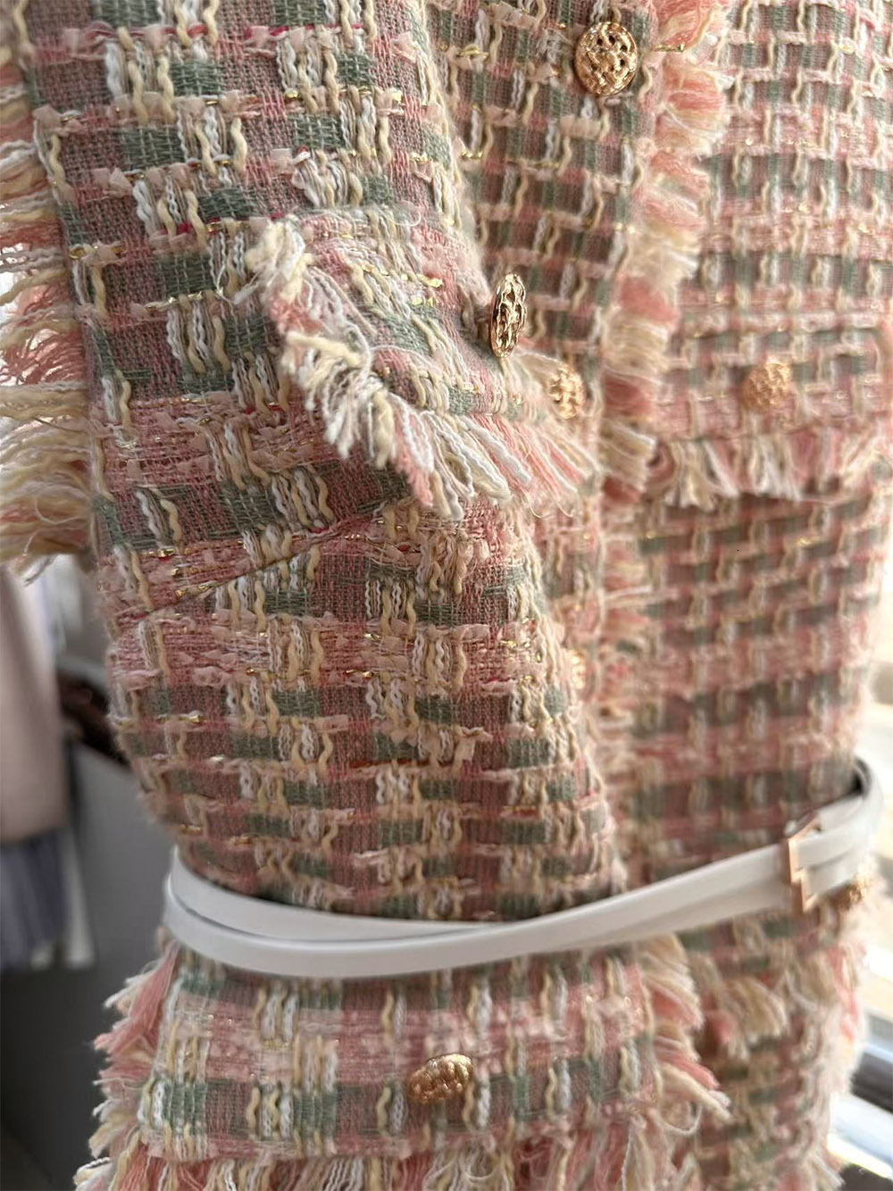 Vintage Tweed Vest Slim Crop Tops Autumn Fashion Feminino tweed Vest French Waistcoat Ruffled Blouse 240823