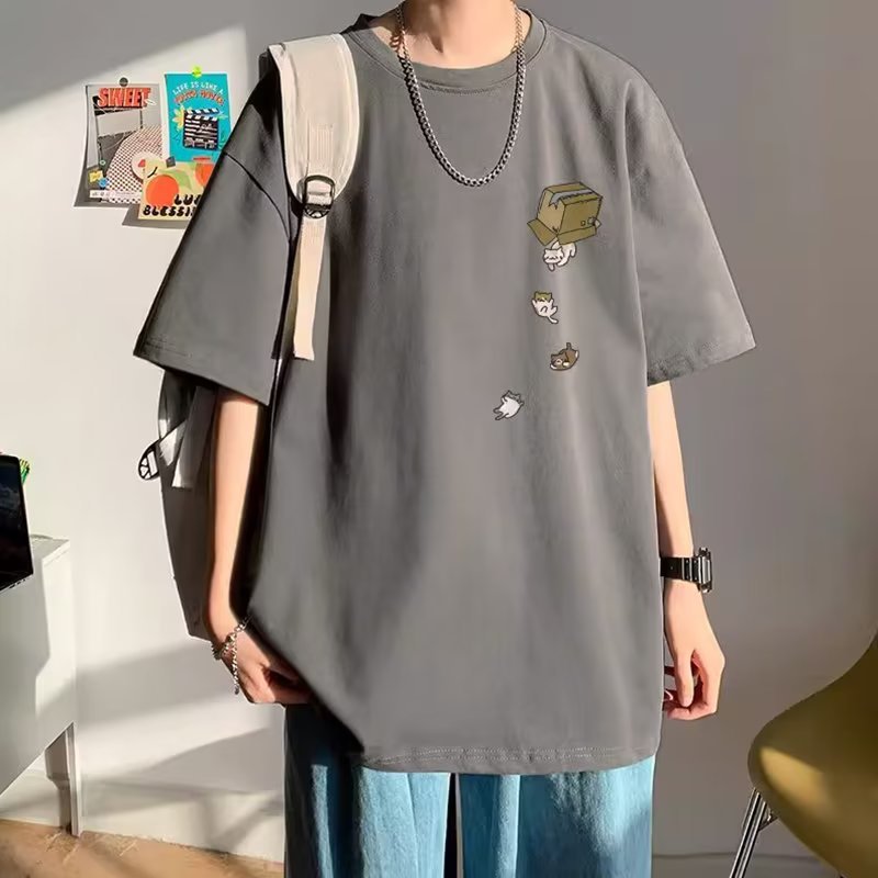 Summer New Arrival Oversized Short Sleeve T-shirt Men's Trendy Streetwear Casual Half Sleeve Tee Base Layer Top