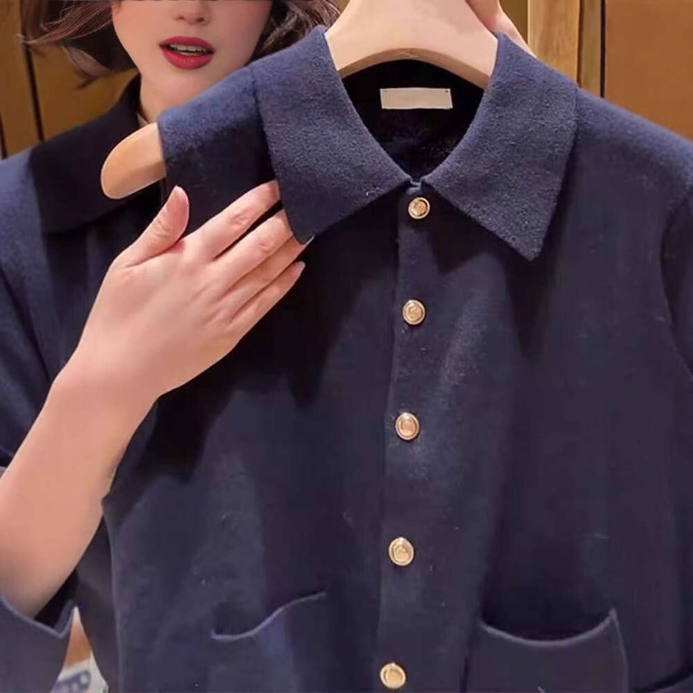 French Style Elegant 2026 Early Spring New Single-Breasted Button Turn-Down Collar Dark Blue Knitted Cardigan Sleeveless Vest for Women