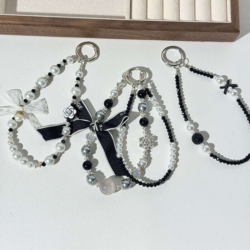 Fashion Bag Phone Chain Sugar Cube Bowknot Crystal Beaded Camellia Lanyard Keychain Pendant