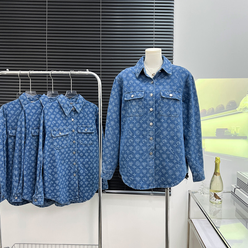 Luxury Brand Designer Clothes Real Shot 2025 Spring And Autumn New Loose Full Print Jacquard Denim Jacket For Women Casual Versatile Top