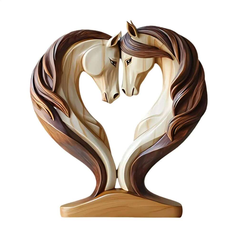 Horse Sculpture 2D wooden horse statue Snuggle Pose Animal Ornament Tabletop Display for Workplace Home Nursery Shelf
