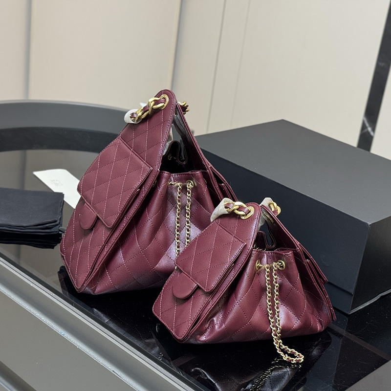 Women Designer Pebbled Calfskin Caviar Leather Mini Medium 25C Drawstring Bucket Hobo Shoulder Bag Gold Matelasse Chain Diamond Lattice Quilted Handbags 22CM 26CM