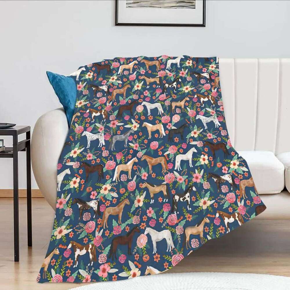 Horse Blanket Gift Girls Women Cartoon Horses Flannel Cute Farm Animal Blankets Soft Lightweight for Lovers Decor Sofa Bed