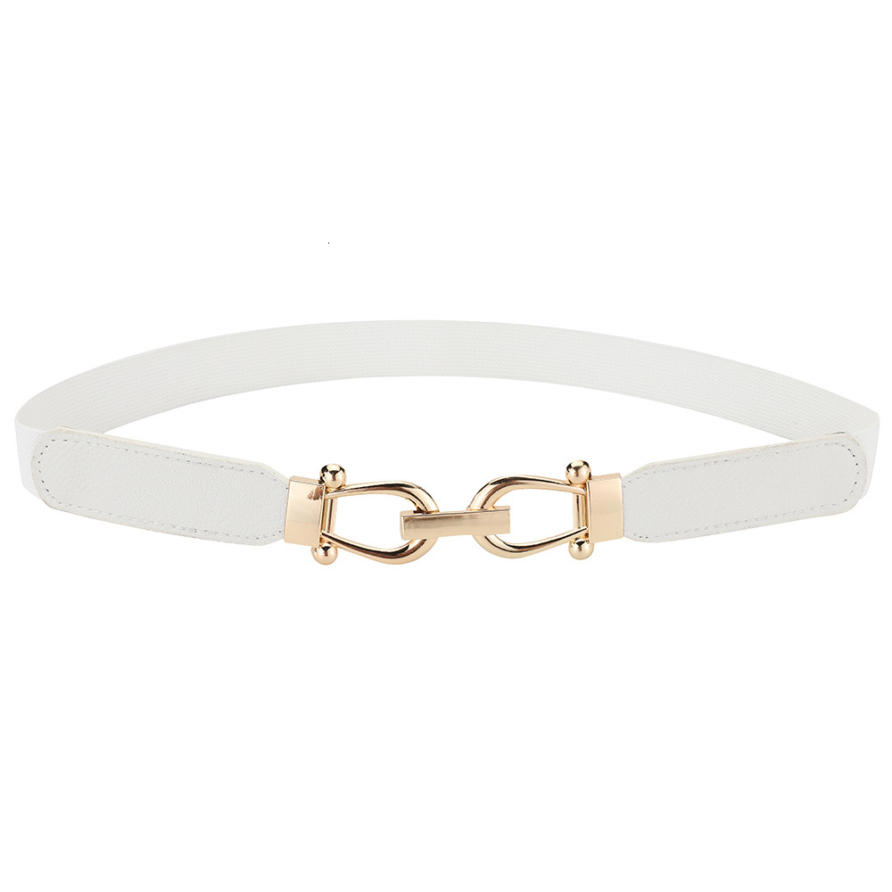 Luxury Brand Designer Belt Thin Style Gold Pair Buckle Women's Belt For Dresses And Shirts, Vintage Elastic Waist Cincher, Slim Waist Belt For Wo