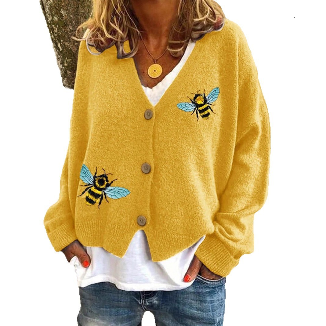 Luxury Brand Designer Clothes 2025 Autumn Winter Fashion Street V-Neck Animal Pattern Design Knitted Cardigan Sweater For