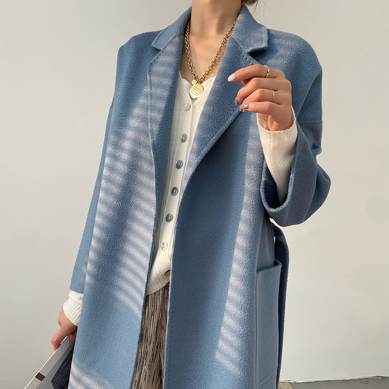 2025 Autumn Winter Short Wave Pattern DoubleSided Cashmere Coat for Petite Women Pure Woolen Coat 231120