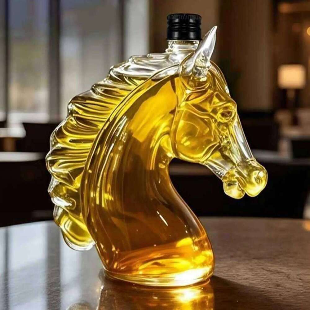Engraved Horse Head Shape Glass Decanter Bourbon Brandy Unique Liquor Bottle Gift for Whiskey Lovers