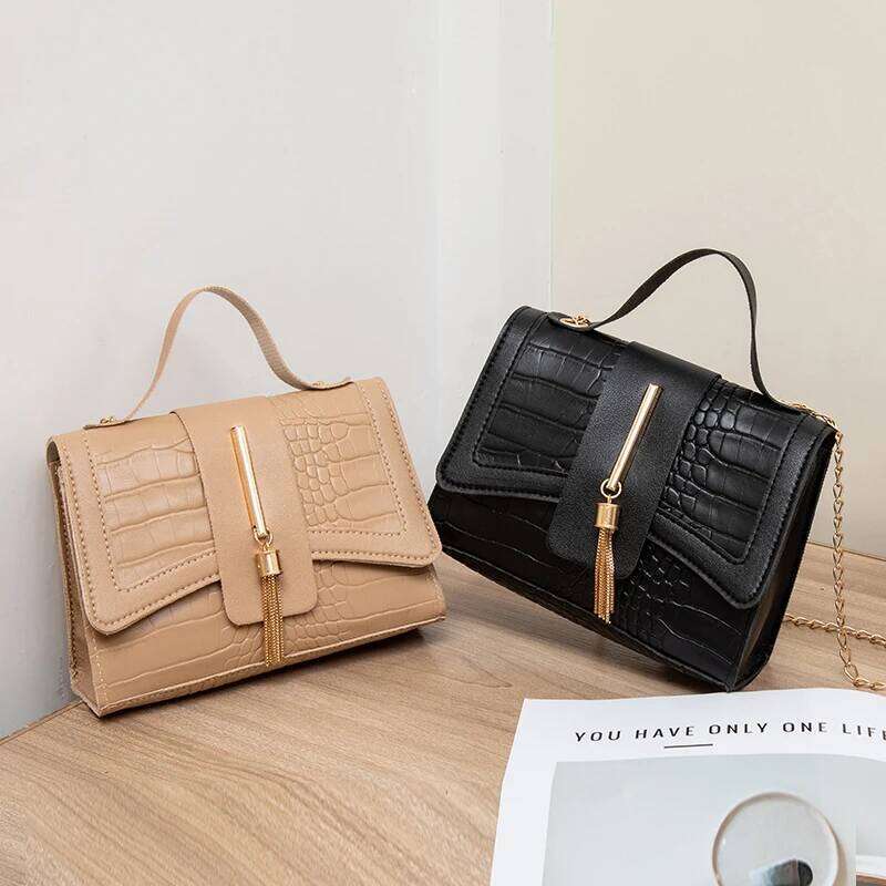 Xijiangren Fashion PU Leather Bags For Women Alligator Pattern Armpit Handbag Tassel Female Chain Small Underarm Messenger Bag Purse