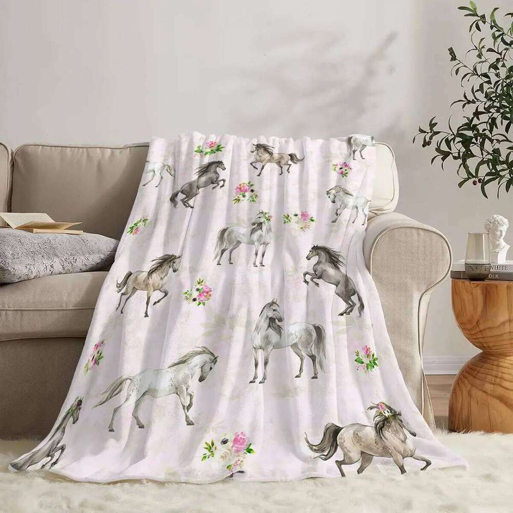 Horse Blanket Gift Girls Women Cartoon Horses Flannel Cute Farm Animal Blankets Soft Lightweight for Lovers Decor Sofa Bed