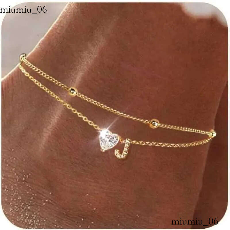 2026 New 14K Gold Plated Ankle Bracelet Heart - Waterproof CZ Initial Dainty Layered Anklets Foot Chain Summer Beach Jewelry Designer
