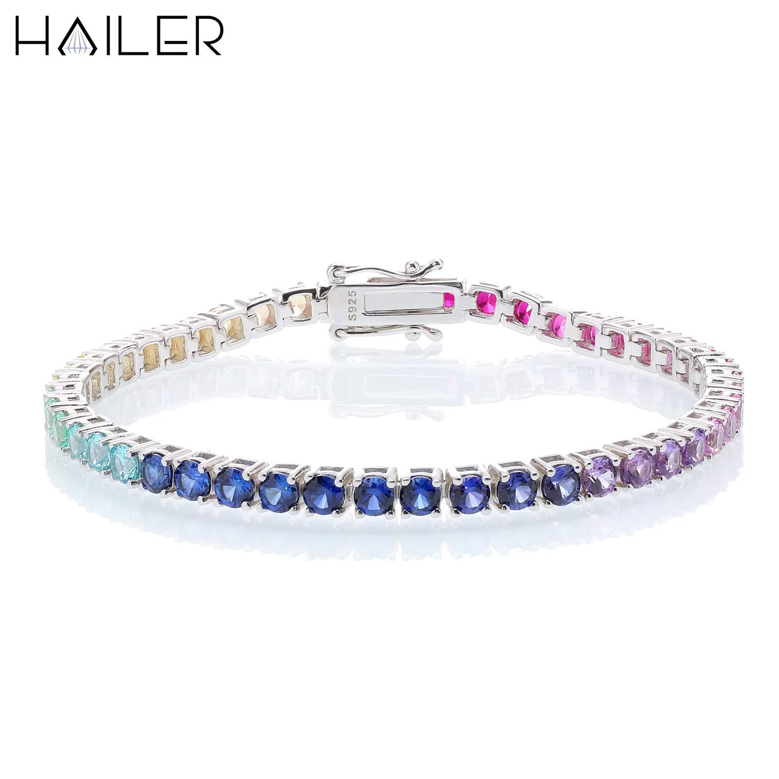 18K White Gold Bracelet Round Cut 3 MM Lab Sapphire Bracelet Fashion Rainbow Tennis Bracelet Women