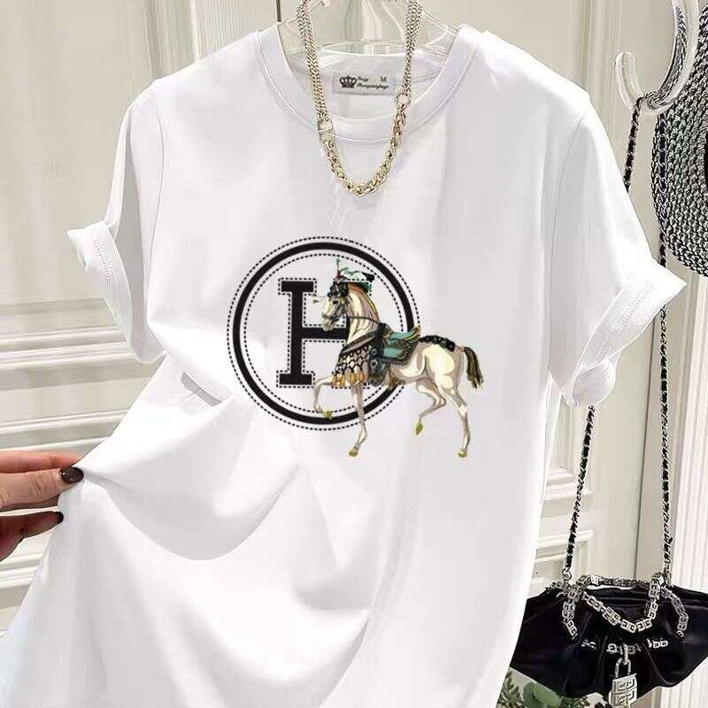 100% Cotton Short Sleeve T-Shirt For Women 2024 Summer New Round Neck Loose Plus Size Korean Style Regular Shoulder Top Tee
