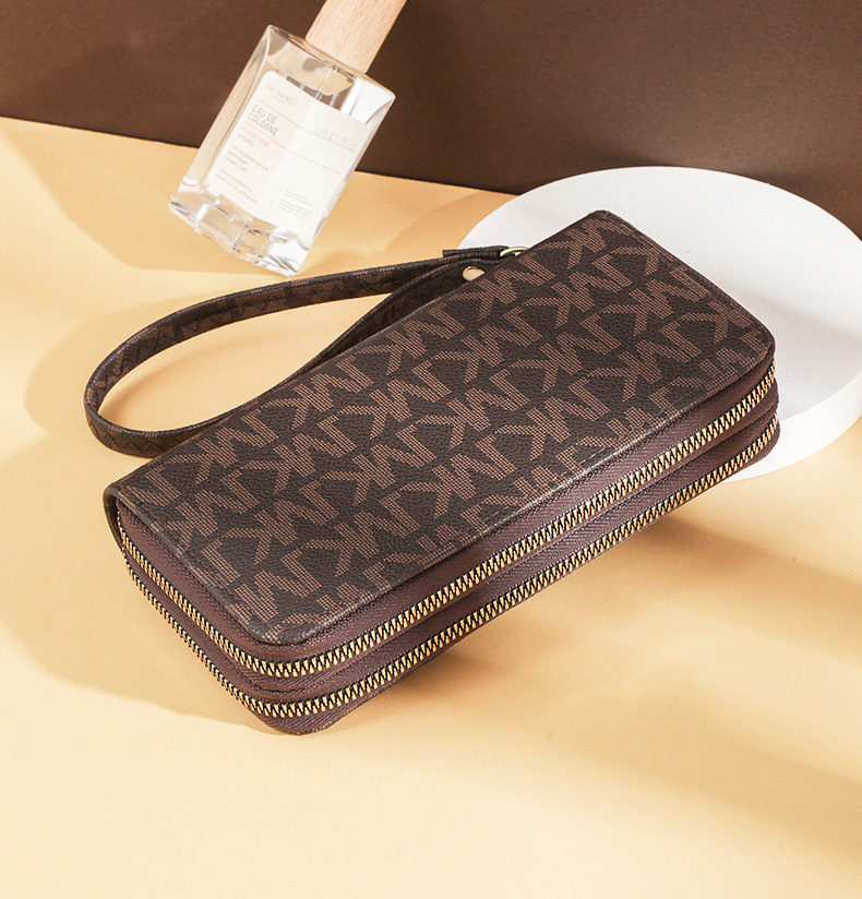 Long women's wallet, new double zipper clutch, two-layer printed large-capacity phone bag, multi-card slot cardholder wallet, multifunctional lux
