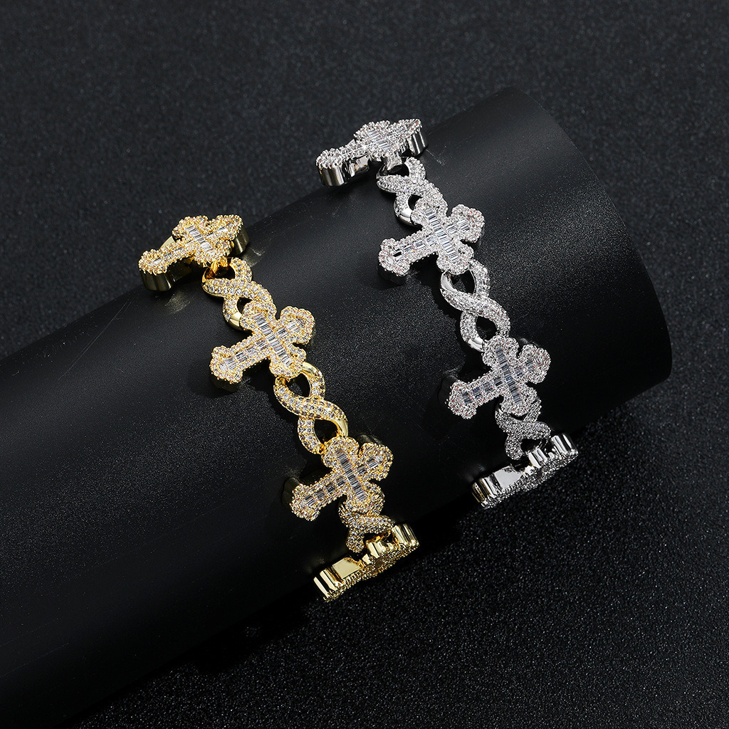 Wholesale Price S925 Sterling Silver Hip Hop Iced Out Men Jewelry Cross Link Bracelets Moissanite Cuban Bracelet Ddmylucky