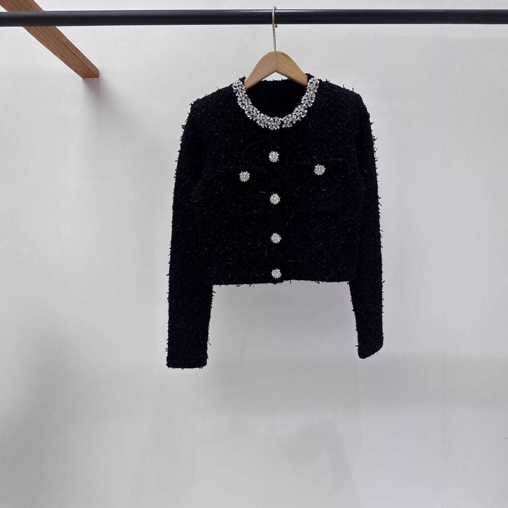 French Niche 26 Autumn Winter New Thousand Gold Style Diamond-Studded Round Neck Knitted Cardigan Jacket + High Waist Skirt Set
