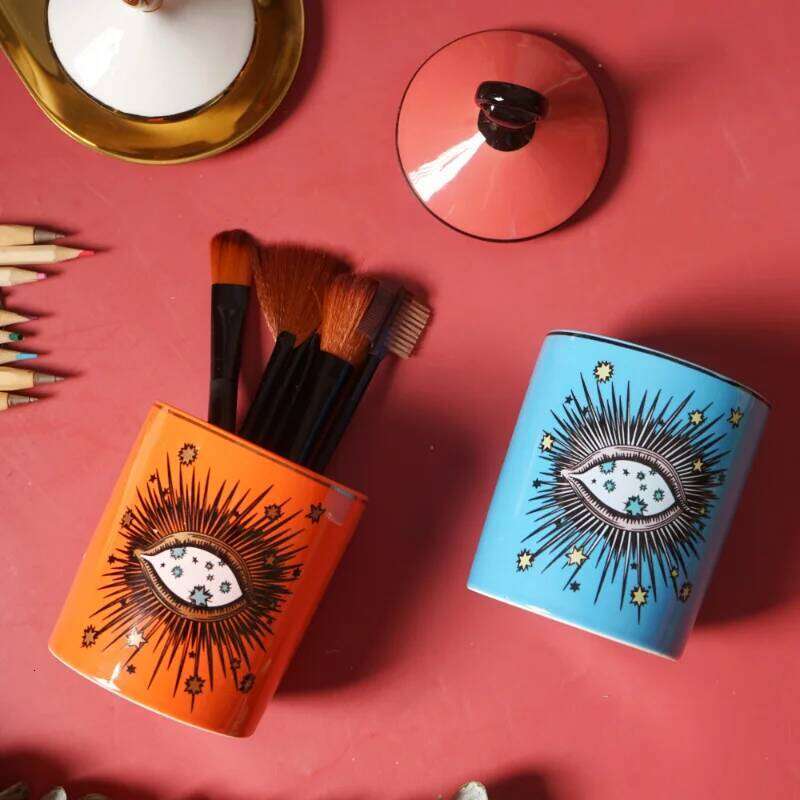 European Ceramic Candy Creative Eye Jewelry Scented Cotton Swab Box Home Desktop Decor Pen Holder Candle Jar
