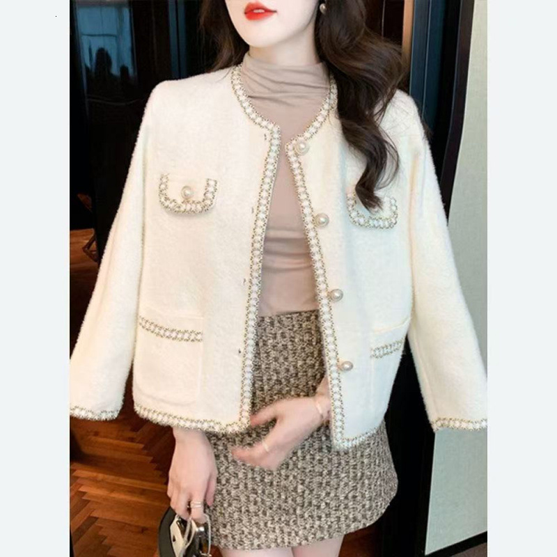 Luxury Brand Designer Clothes Style Fashion Versatile Double-Sided Faux Mink Coat Korean Version Loose Coat Cardigan Sweater Spring Autumn Elegant Soc