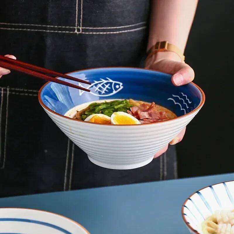 Big Soup Ceramic Tableware Japanese Style Bowl Household Large Ramen Bowl Bucket Hat Shape Trumpet Bowl
