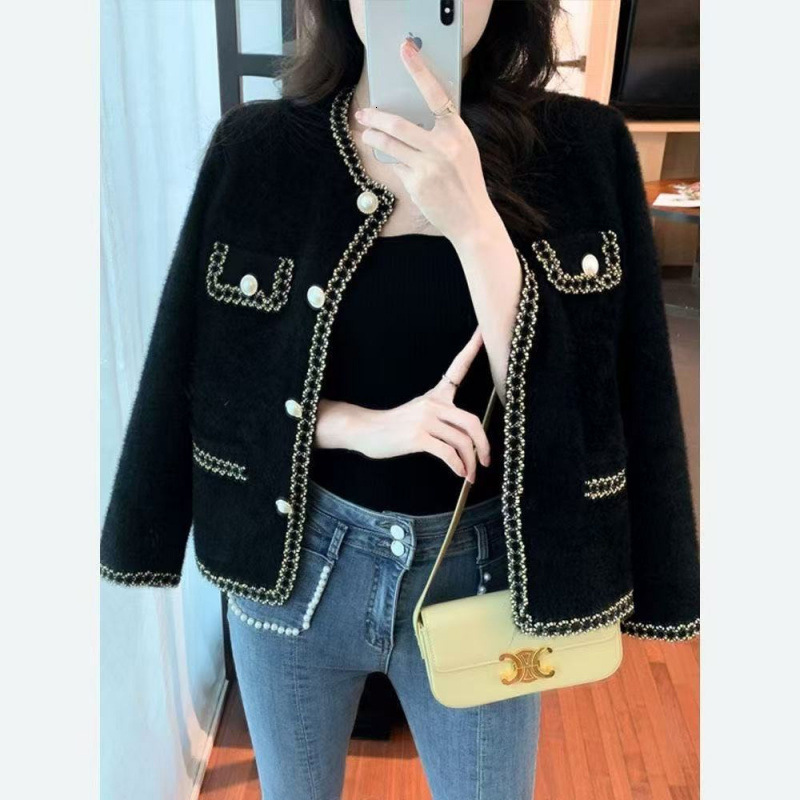 Luxury Brand Designer Clothes Style Fashion Versatile Double-Sided Faux Mink Coat Korean Version Loose Coat Cardigan Sweater Spring Autumn Elegant Soc